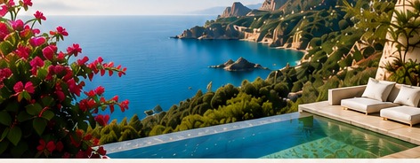 A tranquil infinity pool overlooking the Mediterranean coastline